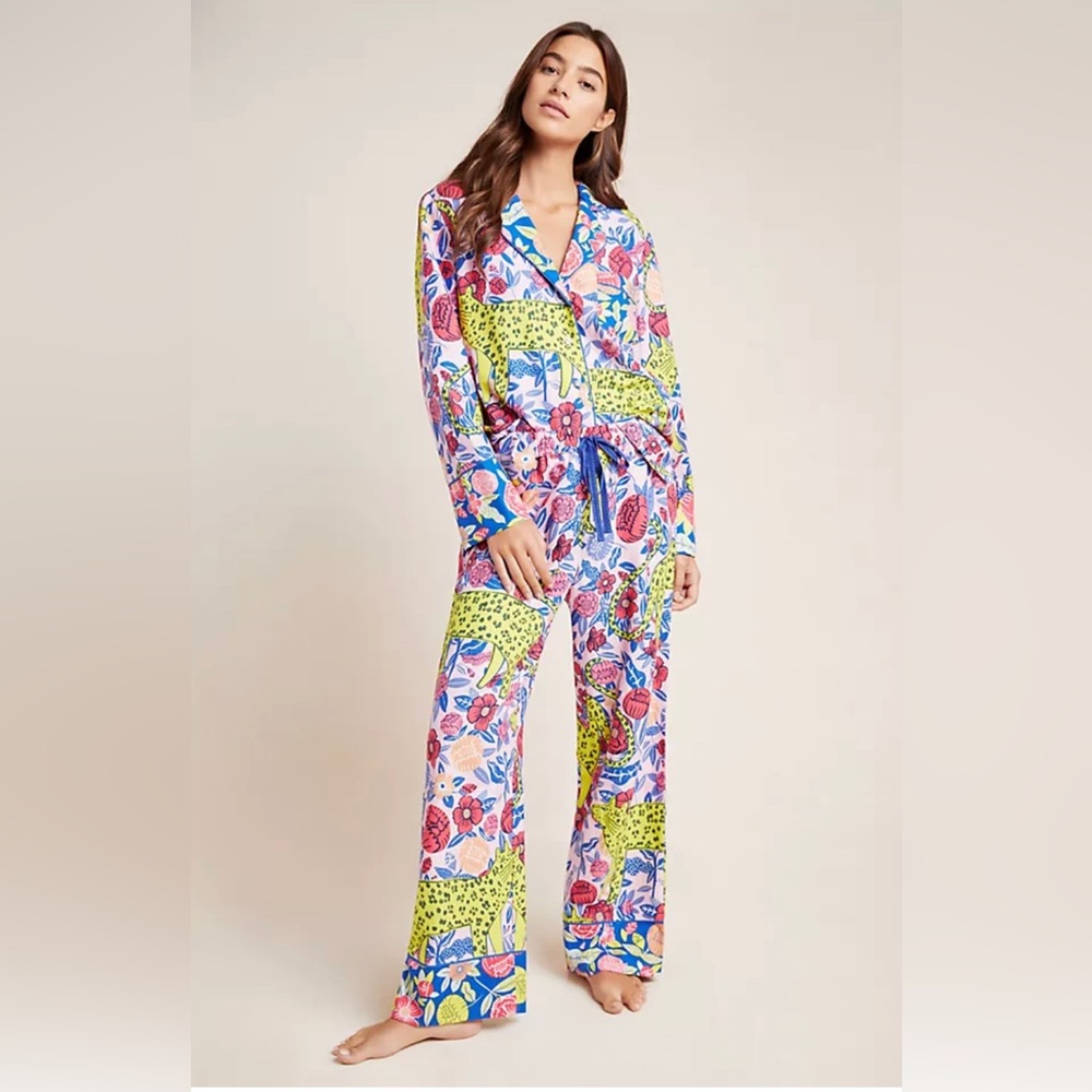 ANTHROPOLOGIE + AGATHE SINGER Cheetah Flannel Pajama Set, sz S